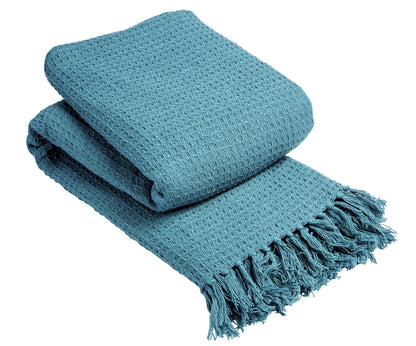 Lisbon Pure Indian Cotton Handwoven Honeycomb Throw Blanket Luxurious Soft Lightweight Easycare Cover for Sofa Bed or Living Room Available in 10 Colours and Sizes by OLIVIA ROCCO