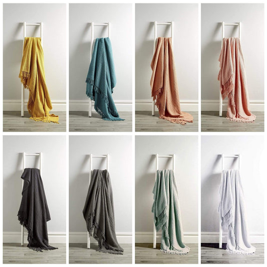 Lisbon Pure Indian Cotton Handwoven Honeycomb Throw Blanket Luxurious Soft Lightweight Easycare Cover for Sofa Bed or Living Room Available in 10 Colours and Sizes by OLIVIA ROCCO