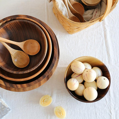 Handmade natural wooden bowl with Japanese style design
