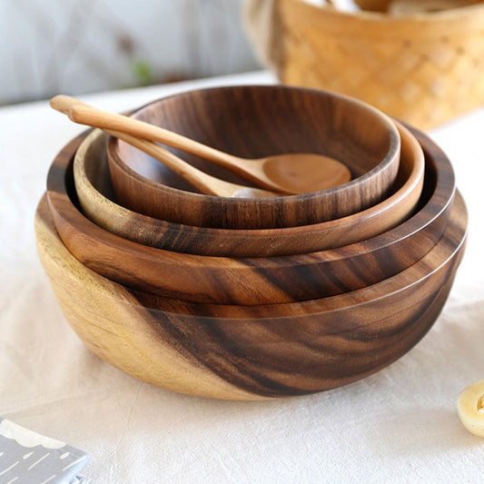 Handmade natural wooden bowl with Japanese style design