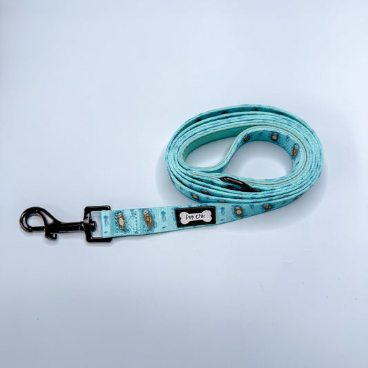 Otterly Lovely 5ft aqua dog lead with sea otter print, padded handle and D‑ring for walking essentials