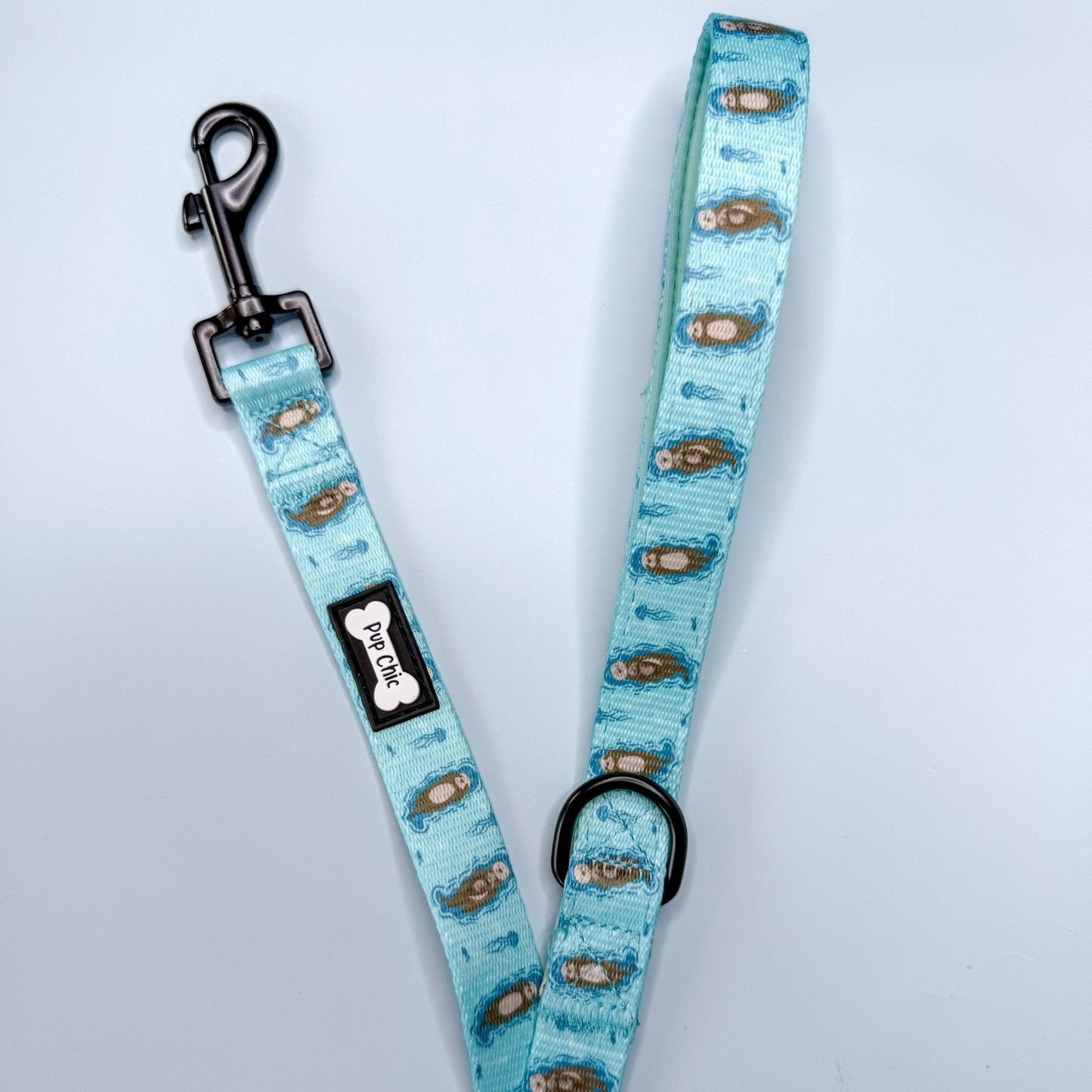 Otterly Lovely 5ft aqua dog lead with sea otter print, padded handle and D‑ring for walking essentials