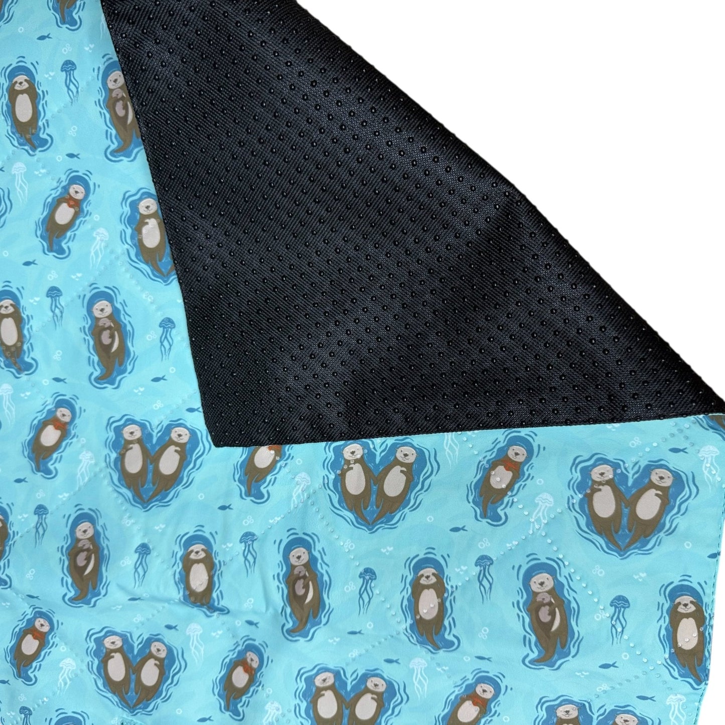 Otterly Lovely waterproof dog settle mat in aqua with otter print, 50×100cm portable travel mat