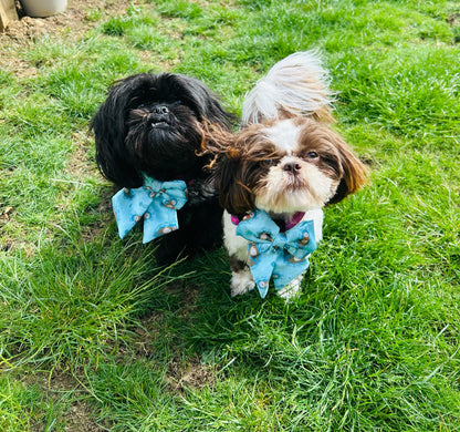 Otterly Lovely teal sailor bow with sea otter print, Velcro fastening, available in two sizes