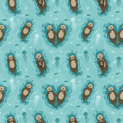 Otterly Lovely teal sailor bow with sea otter print, Velcro fastening, available in two sizes