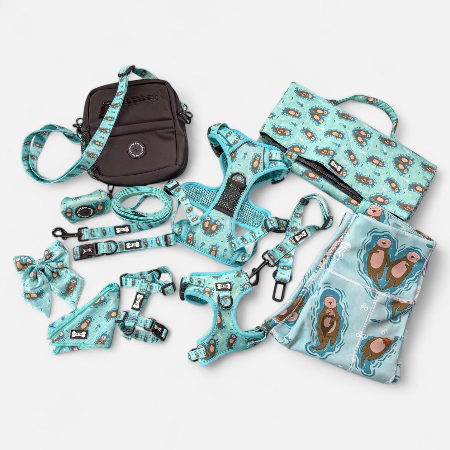 Otterly Lovely teal sailor bow with sea otter print, Velcro fastening, available in two sizes