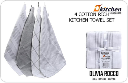 Pack of 4 Green Cotton Tea Towels for Drying Dishes and Cleaning Spills High Absorbency and Durability 65x45 cm by OLIVIA ROCCO