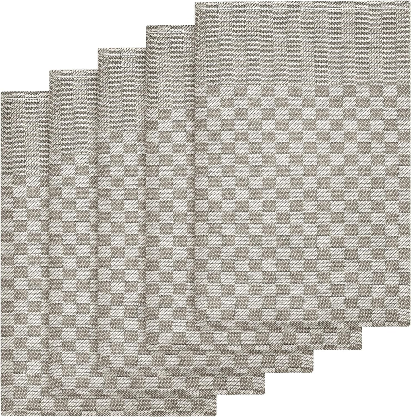 Pack of 5 Large Super Absorbent 100 Percent Cotton Tea Towels Quick Dry Durable Check Pattern Dish Cloths for Kitchen Home and Professional Use by OLIVIA ROCCO