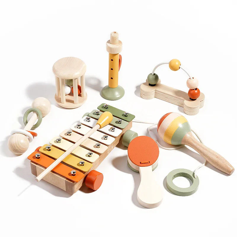 Wooden baby rattle set, 350g sustainable wood, inspired by Orff instruments for sensory play ages 0–2