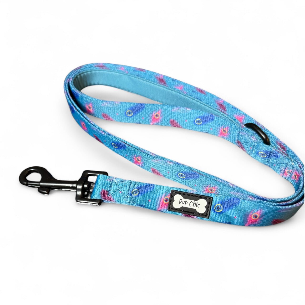 Power Peacock 5ft teal dog lead with feather print, padded handle and swivel clip for tangle‑free walks