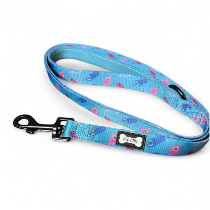 Power Peacock 5ft teal dog lead with feather print, padded handle and swivel clip for tangle‑free walks