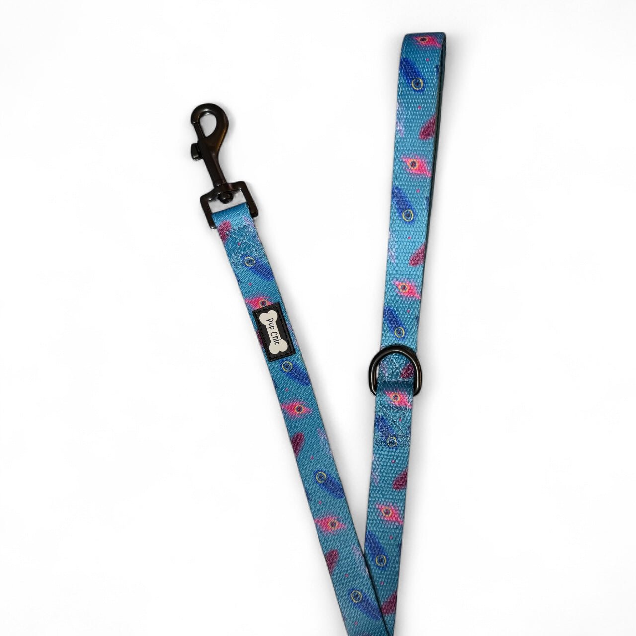 Power Peacock 5ft teal dog lead with feather print, padded handle and swivel clip for tangle‑free walks
