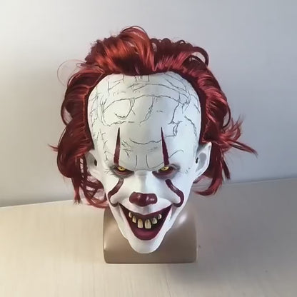 Pennywise Latex Mask – Creepy Demon Clown Headgear for Halloween and Cosplay