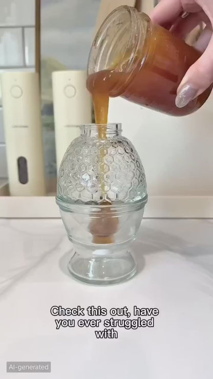 Honey Pourer Dispenser with Stand and Storage Jar for Juices and Syrups