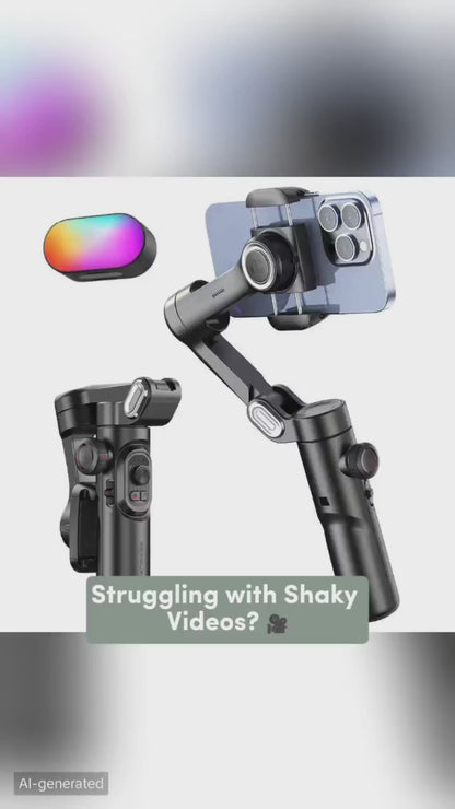 Capture Flawless Footage!  Ultimate 3-Axis Smartphone Gimbal Stabilizer with Face Tracking & Fill Light - Ideal for iPhone & Android!