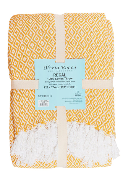 Regal Handwoven Pure Cotton Throw Blanket with Diamond Geometric Pattern Eco-Friendly Durable Bedspread Sofa Cover in Multiple Sizes by OLIVIA ROCCO