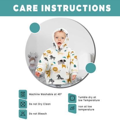 Kids Hoodie Safari & Sloth Blanket for Toddlers Ages 0-4 Unisex Warm Fluffy Wearable Sweatshirt with Pocket by Daisy Dreamer