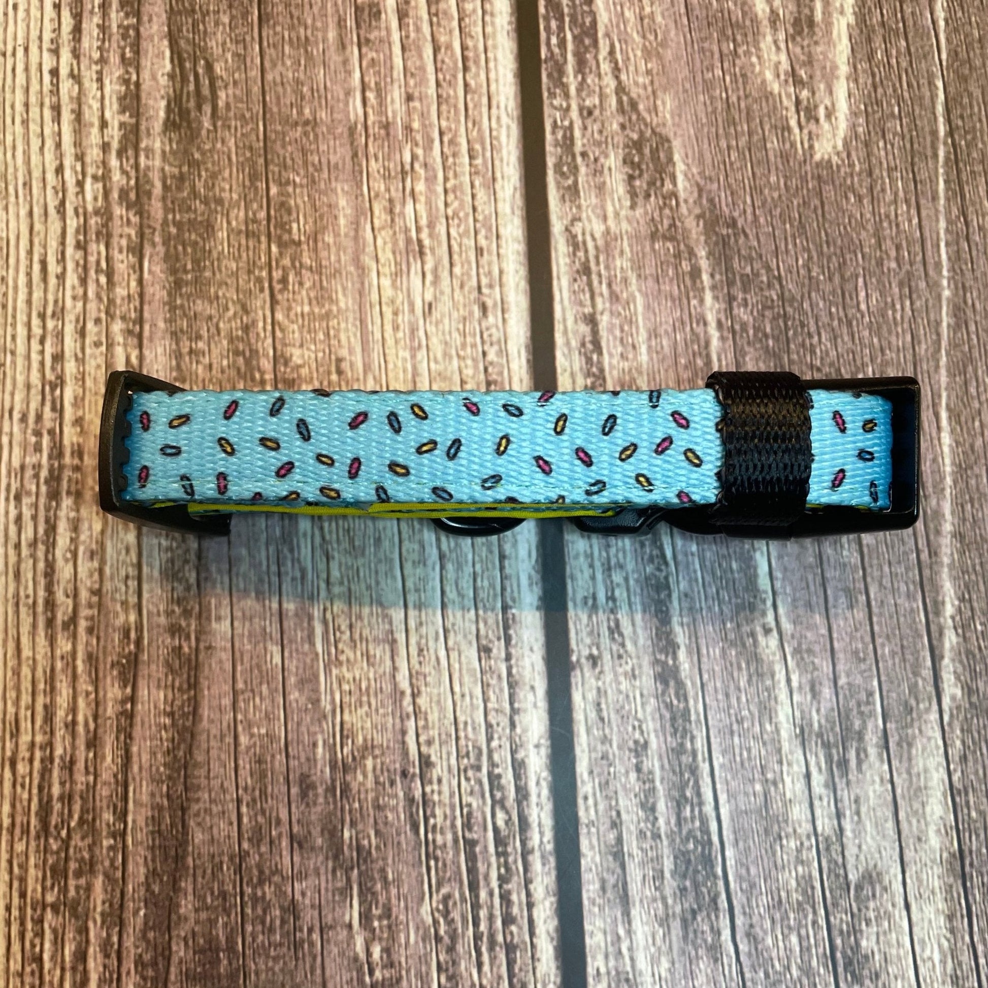 Fun design dog collars in multiple sizes, XS puppy collar starts at 20cm, colourful styles to match harness & socks