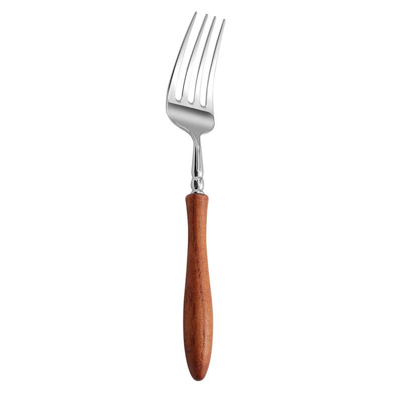 Elegant dinner fork with polished stainless steel and rosewood grip
