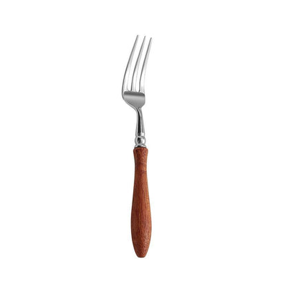 Elegant dinner fork with polished stainless steel and rosewood grip