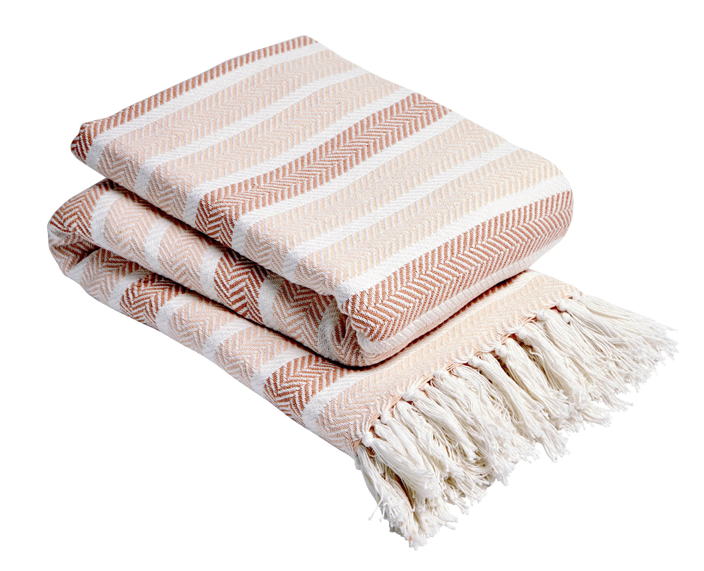 Zara Striped Handwoven Pure Cotton Throw Blanket with Tassells Eco-Friendly Perfect for Sofa Bed and Home Decor Available in Multiple Sizes and Calming Colours by OLIVIA ROCCO
