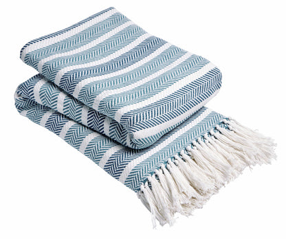 Zara Striped Handwoven Pure Cotton Throw Blanket with Tassells Eco-Friendly Perfect for Sofa Bed and Home Decor Available in Multiple Sizes and Calming Colours by OLIVIA ROCCO