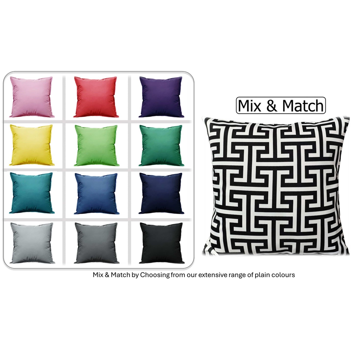 Waterproof Breathable Milano Black Hollowfibre Filled Cushions 43x43cm for Outdoor Garden Bench Sofa or Indoor Use by OLIVIA ROCCO